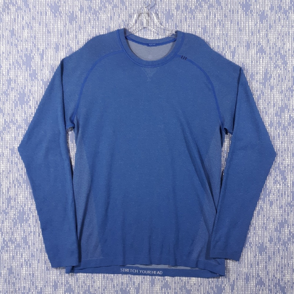 Lululemon T-Shirt Mens Size Large Blue Long Sleeve Crew Neck Stretch Your Head